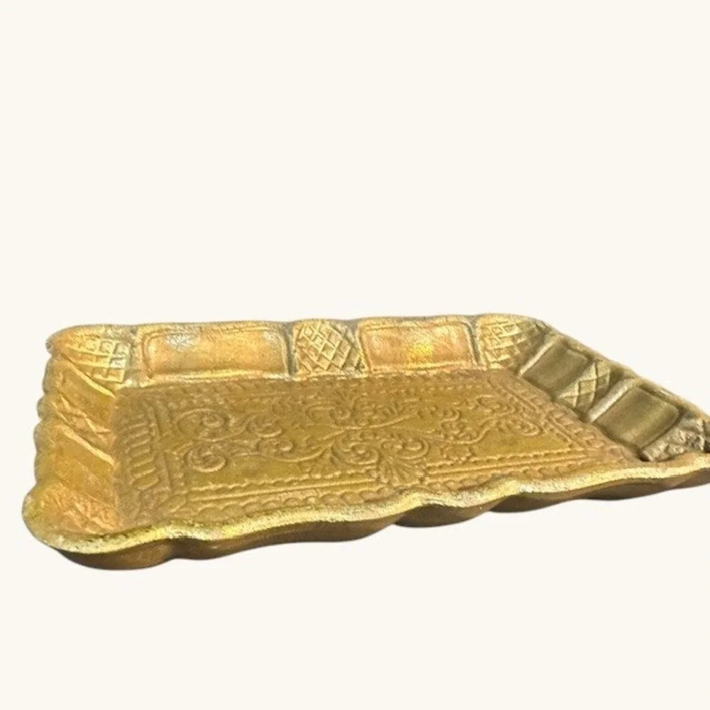 Creative Co‎ Op Ornate Gold Tone Decorative Tray Catchall Vanity Trinket Dish